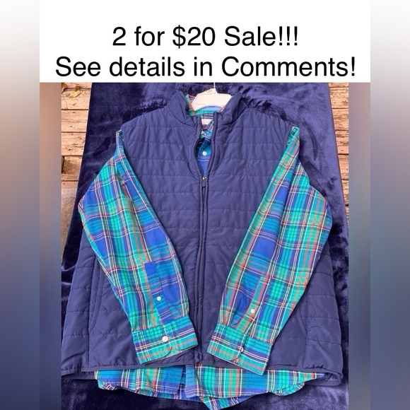 Men’s Chaps Ralph Lauren L/XL Button Up Plaid Shirt and Puffer Vest Combo - Picture 1 of 8